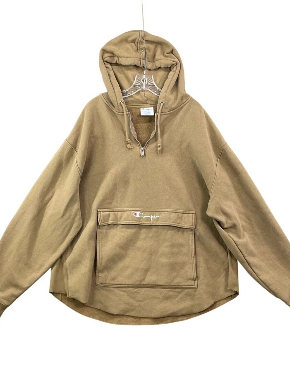 Champion Reverse Weave Retro Mustard Half-Zip Hooded Sweater in Tan